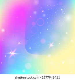 Kawaii Hologram. Purple Rainbow Invitation. Fairy Pattern. Iridescent Cosmic Invite. Pink Blurred Gradient. Lilac Pastel Background. Magic Backdrop. Candy Kawaii Hologram.