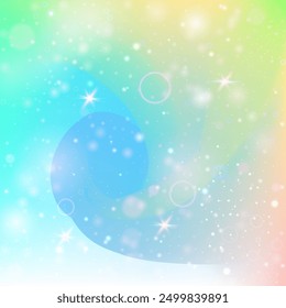 Kawaii Hologram. Yellow Girl Background. Rainbow Invitation. Iridescent Fantasy Effect. Green Pastel Pattern. Blue Cosmic Gradient. Unicorn Backdrop. Stars Kawaii Hologram.