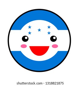 Kawaii Honduras flag smile. Flat style. Cute cartoon isolated fun design emoticon face. Vector art anime illustration for celebration holiday decoration element. Business card with template icon.