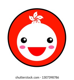 Kawaii Hong Kong flag smile. Flat style. Cute cartoon isolated fun design emoticon face. Vector art anime illustration for celebration holiday decoration element. Business card with template icon.