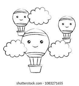 kawaii hot air balloons flying in sky cartoon