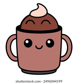 Kawaii hot chocolate mug illustration vector art