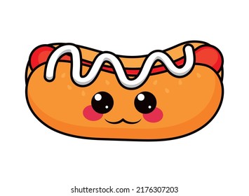 kawaii hot dog icon on white background