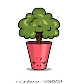 Kawaii House Plant With Calm Face. Cute lovely little plant