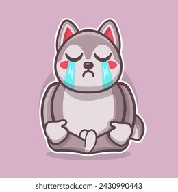 kawaii husky dog animal mascot with cry expression isolated cartoon in flat style design