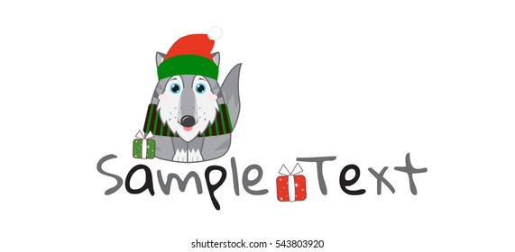 Kawaii husky, malamute, wolf with Christmas masquerade outfits. Object isolated on white background. Vector childish element for design. Cartoon art for holiday banners, logo, with place for text