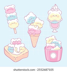 Kawaii ice cream bear cute sticker collection