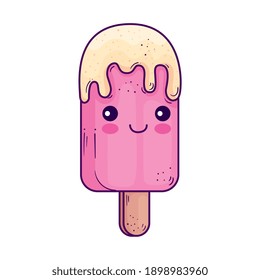 Kawaii ice cream cartoon design, sweet food and cute character theme Vector illustration