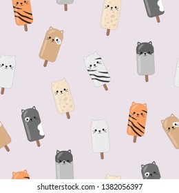 Kawaii ice cream cat on pink background.