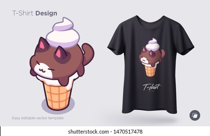 Kawaii ice cream cats. Ice Cream in form of round kittens in the waffle cone. Prints on T-shirts, sweatshirts, cases for mobile phones, souvenirs. Isolated vector illustration