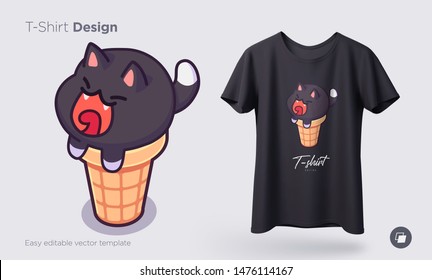 Kawaii ice cream cats. Ice Cream in form of round kittens in the waffle cone. Prints on T-shirts, sweatshirts, cases for mobile phones, souvenirs. Isolated vector illustration