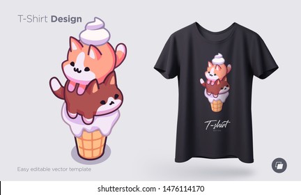 Kawaii ice cream cats. Ice Cream in form of round kittens in the waffle cone. Prints on T-shirts, sweatshirts, cases for mobile phones, souvenirs. Isolated vector illustration