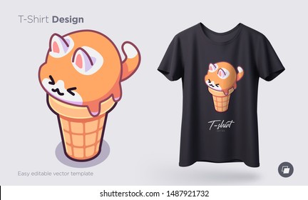 Kawaii ice cream cats. Ice Cream in form of round kittens in the waffle cone. Prints on T-shirts, sweatshirts, cases for mobile phones, souvenirs. Isolated vector illustration