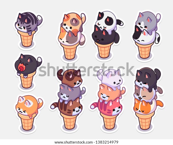 Des Autocollants De Chats Glaces Kawaii Image Vectorielle De Stock Libre De Droits