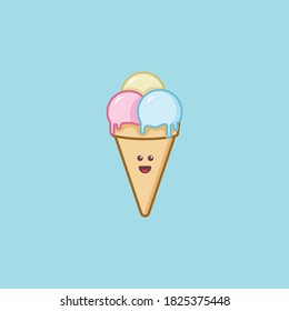 Kawaii Ice Cream Character Illustration for marketing, menu or decoration