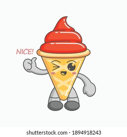 Kawaii ice cream cone characters give a thumbs up applause, nice