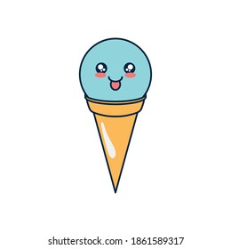 kawaii ice cream cone icon over white background, flat style, vector illustration