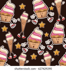 kawaii ice cream cone seamless pattern design