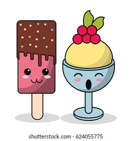 kawaii ice cream cup with ice pop image