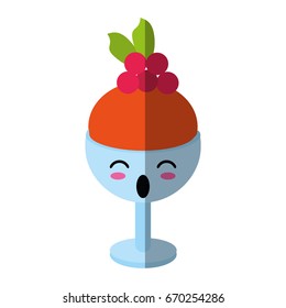 kawaii ice cream in cup with topping icon image 
