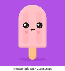 kawaii ice cream cute with emotion face on a stick Funny stickers for your designs, t-shirt postcard packaging design interior design vector illustration