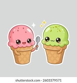 Kawaii Ice Cream Flat Design Graphic