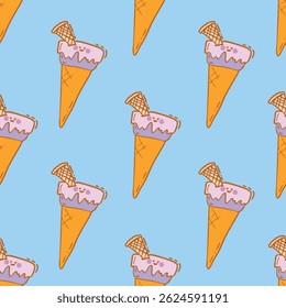 Kawaii Ice Cream and Flower Vector Seamless Pattern Collection