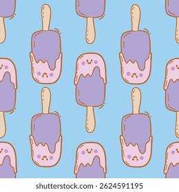 Kawaii Ice Cream and Flower Vector Seamless Pattern Collection