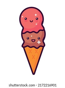 kawaii ice cream icon isolated