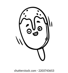 Kawaii Ice Cream outline doodle cartoon Vector Illustration. Funny Character face with cheerful emotion for Coloring book
