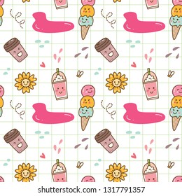 kawaii ice cream seamless background