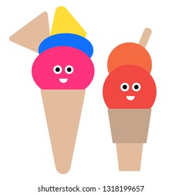 kawaii ice cream simlple art geometric illustration. Icon, graphic symbol, part of image design japan kawaii style image