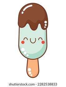 kawaii ice cream in stick over white