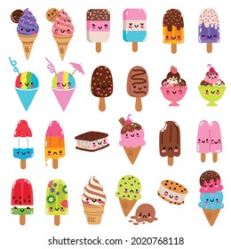 kawaii ice cream vector set on a white background.