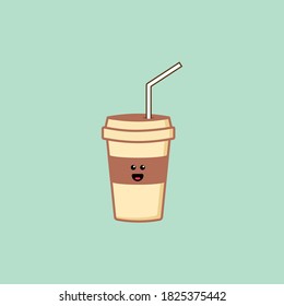 Kawaii Ice Cup of Coffee Character Illustration for marketing, menu or decoration
