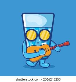 kawaii ice water mascot playing guitar isolated cartoon in flat style