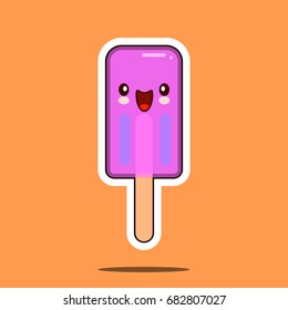 kawaii icecream character cute face icon. Flat design Vector Illustration