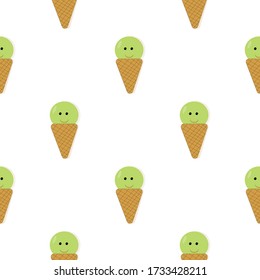 Kawaii icecream pistachio seamless pattern on white background