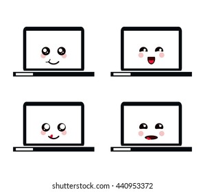 Kawaii icon. Laptop Cartoon design. Vector graphic