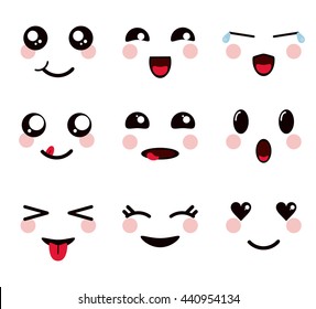 Kawaii icon. set of Cartoon expression design. Vector graphic