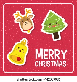 Kawaii icon set. Merry Christmas design. vector graphic