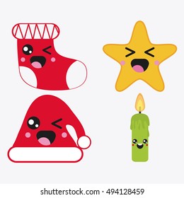 Kawaii icon set. Merry Christmas design. Vector graphic 