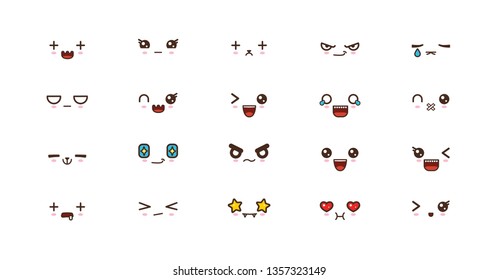 Kawaii icons faces expressions cute smile emoticons. Japanese emoji