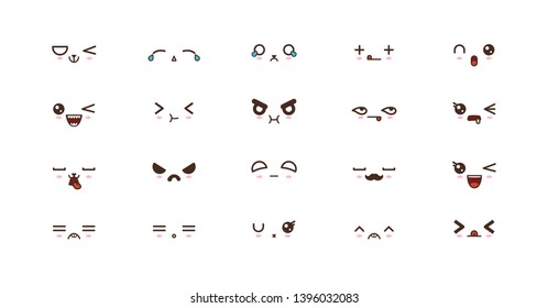 Kawaii icons faces expressions cute smile emoticons. Japanese emoji