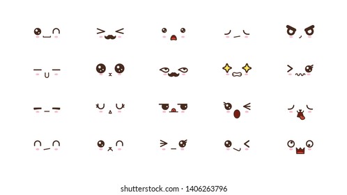 Kawaii icons faces expressions cute smile emoticons. Japanese emoji