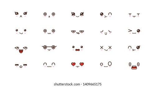 Kawaii icons faces expressions cute smile emoticons. Japanese emoji