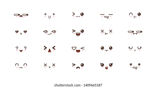 Kawaii icons faces expressions cute smile emoticons. Japanese emoji