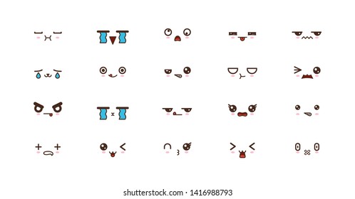 Kawaii-Ikonen sind Gesichtsausdrücke süße Lächeln-Emoticons. Japanische Emoji