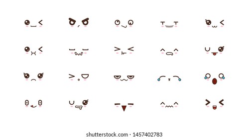 Kawaii icons faces expressions cute smile emoticons. Japanese emoji