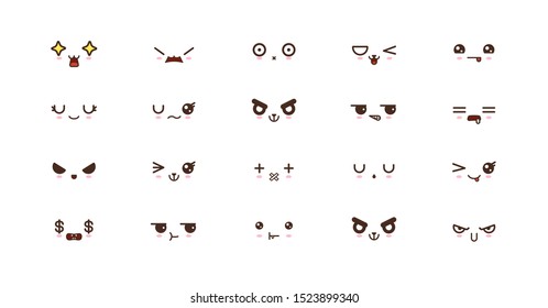 Kawaii icons faces expressions cute smile emoticons. Japanese emoji